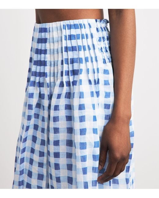 Sandro Blue Linen-Blend Gingham Maxi Skirt