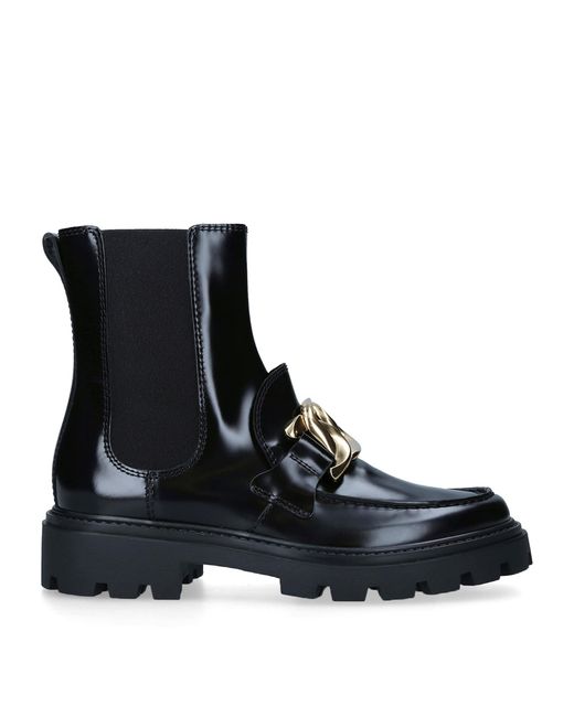 Tod's Black Leather Gomma Pesante Boots