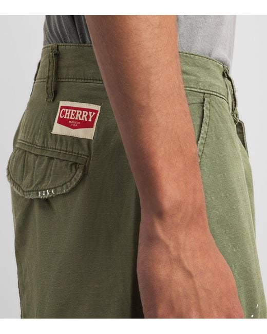 CHERRY LA Green Cotton Paint Splatter Cargo Shorts for men