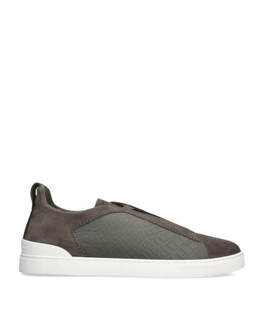Zegna Green Crocodile Leather Triple Stitch Secondskin Sneakers for men