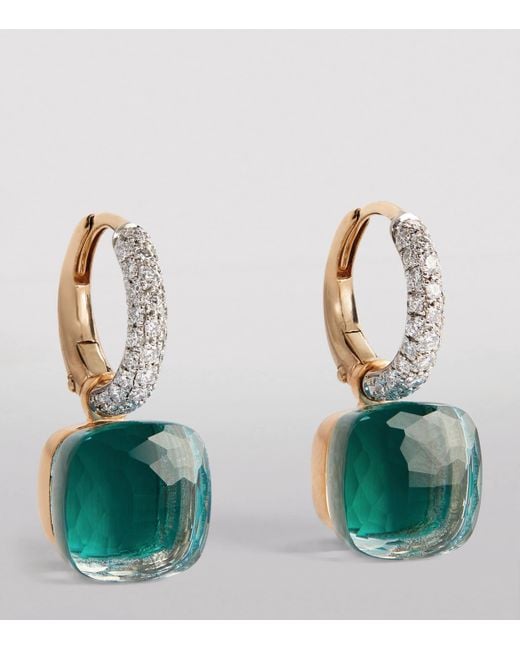 Pomellato Green Diamond, Topaz And Agate Nudo Classic Drop Earrings