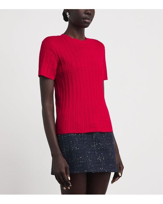 Maje Red Cotton-Blend Cable Knit Sweater