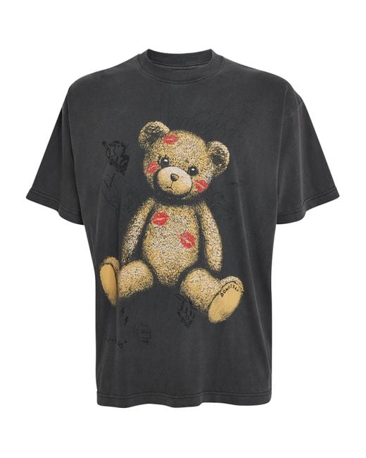 DOMREBEL Black Cotton Teddy Print Kiss T-Shirt for men