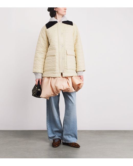 Ganni Natural Corduroy-Collar Shiny Quilted Jacket