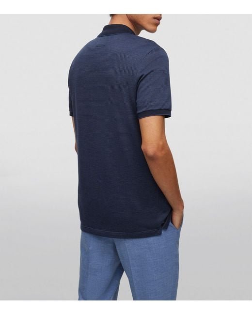 Boss Blue Cotton-Silk Polo Shirt for men