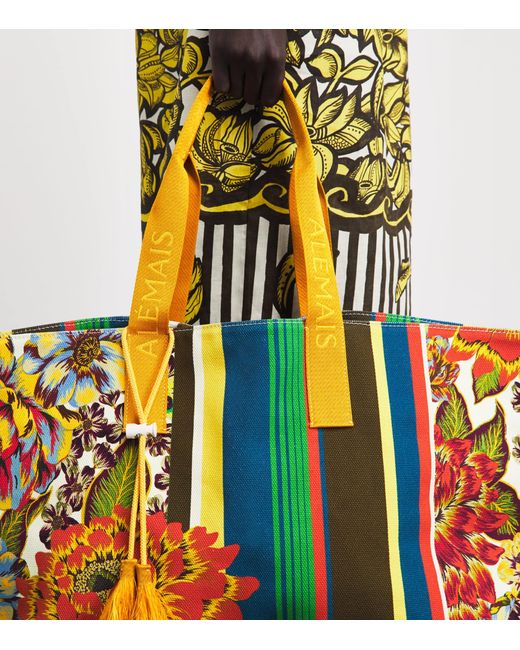 ALÉMAIS Yellow Cotton Printed Charlie Tote Bag