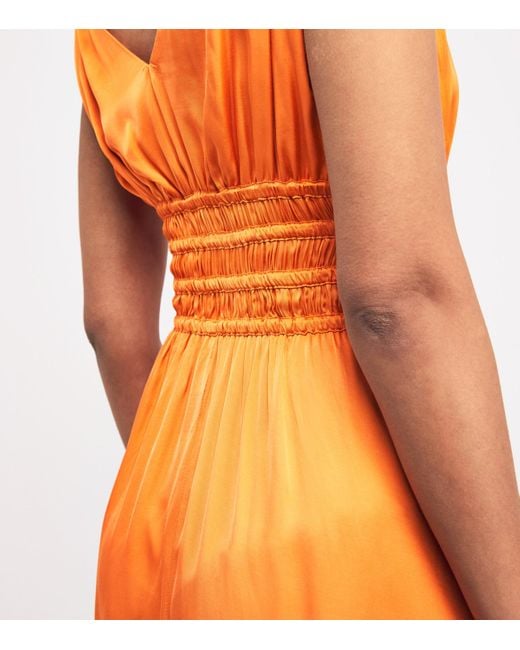 Maje Orange Satin-Effect Midi Dress
