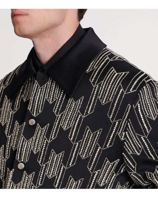 Balmain Gray Satin Houndstooth Bomber Jacket for men