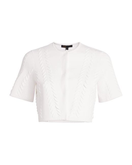 Maje White Pointelle Knit Lace Cropped Cardigan