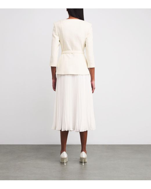 Self-Portrait Boucl Long-Sleeve Midi Dress in White | Lyst