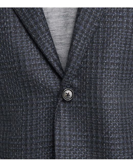 Corneliani Blue Wool Mouliné Check Blazer for men
