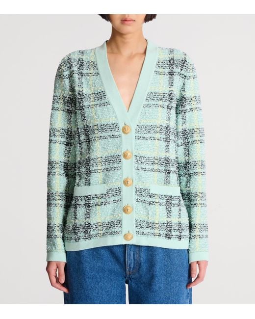 Balmain Green Tweed Sequin Cardigan