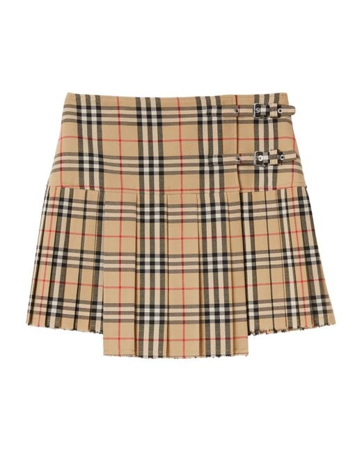 Burberry Natural Wool Check Pleated Mini Kilt