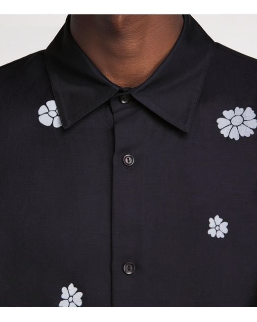 Sandro Blue Flocked Floral Short-Sleeve Shirt for men
