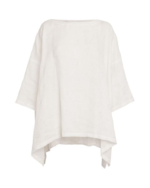 Eskandar White Linen-blend Embroidered Tunic Top