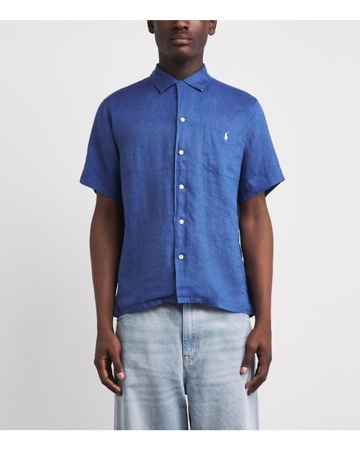 Polo Ralph Lauren Blue Linen Short-Sleeve Classic-Fit Shirt for men