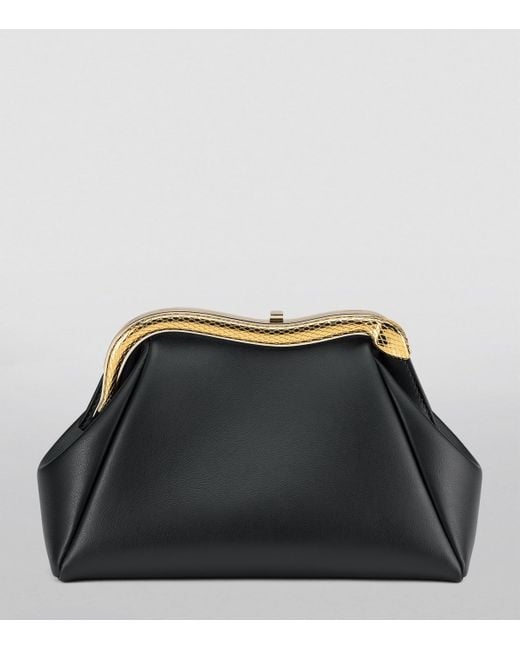 BVLGARI Black Small Leather Serpentine Clutch Bag