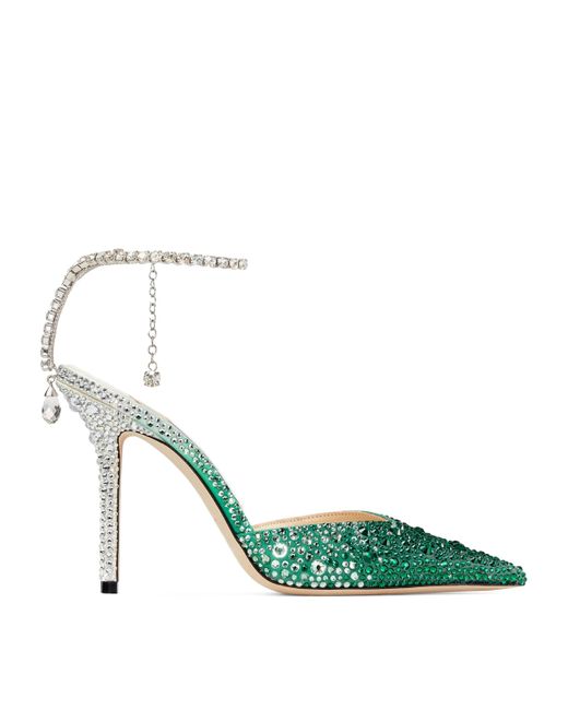Jimmy Choo Green Saeda 100 Crystal Embellished Pumps