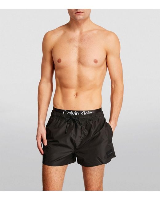 Calvin Klein Black Ck Double Waistband Swim Shorts for men
