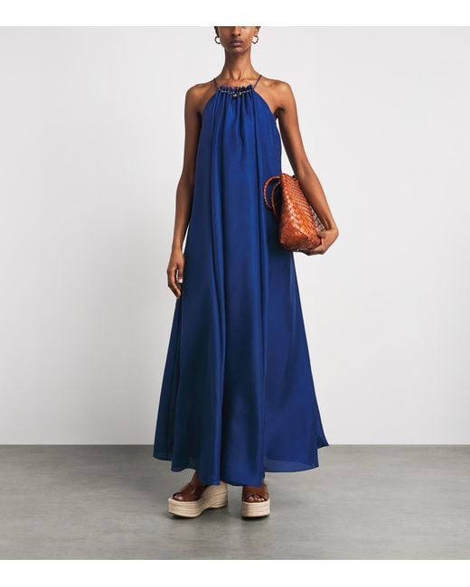 Zimmermann Blue Silk Halterneck Aster Maxi Dress