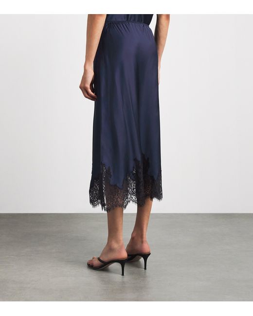 PAIGE Blue Satin Kelso Midi Skirt