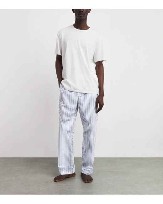 Calvin Klein Blue Cotton Poplin Stripe Pyjama Shorts for men