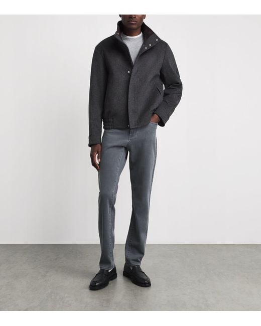 Canali Gray Stretch-Cotton-Cashmere Straight Jeans for men