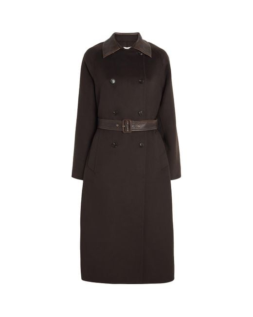 Sandro Black Wool Leather-Collar Coat