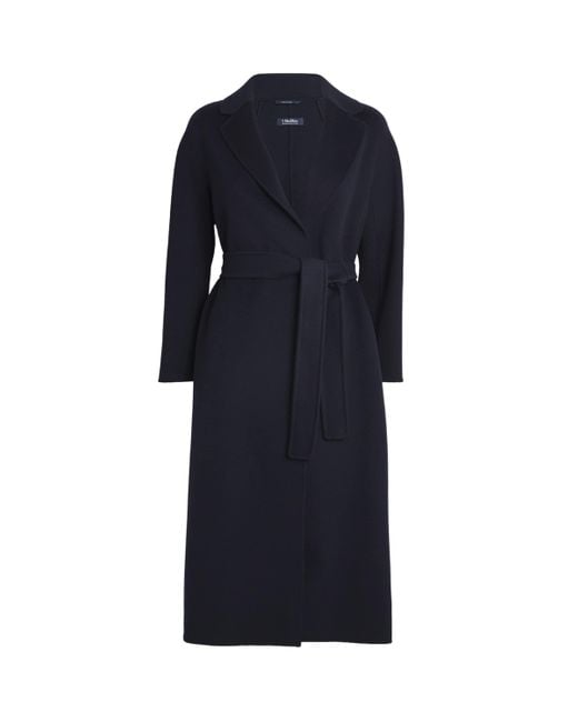 Max Mara Blue Virgin Wool Midi Wrap Coat