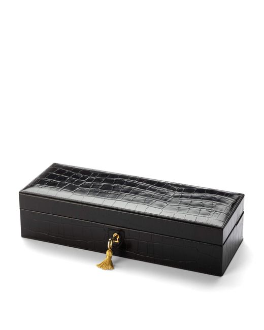Aspinal Blue Croc Print Watch Box