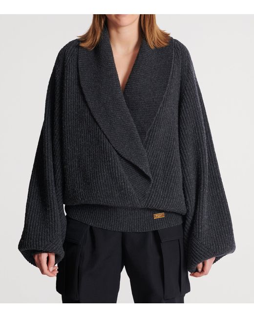 Balmain Blue Wool Oversized Wrap Sweater