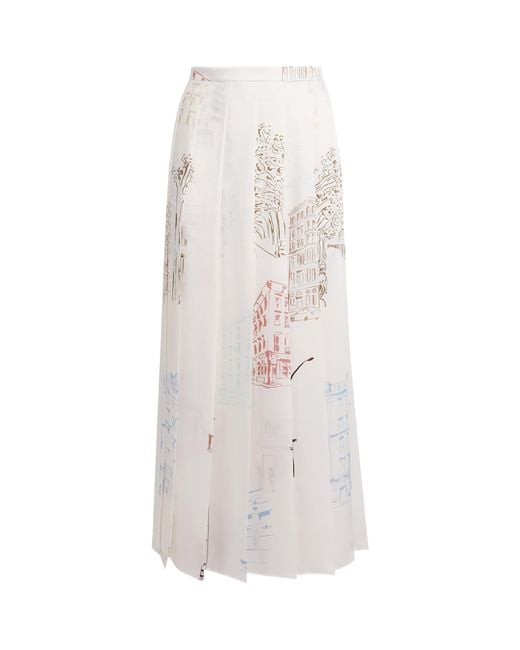 Lafayette 148 New York White Printed Pleated Midi Skirt