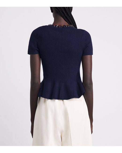 Sandro Blue Wool-Blend Embellished Sweater