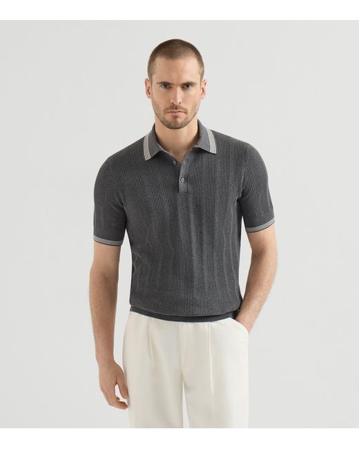 Brunello Cucinelli Gray Cotton Polo Shirt for men