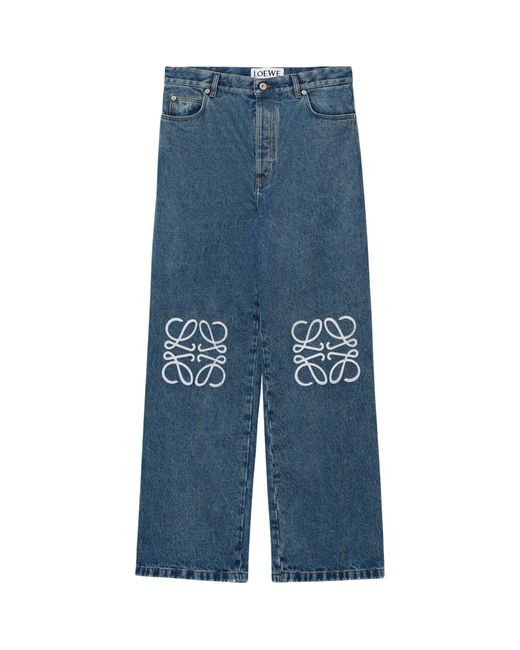 Loewe Blue Embroidered Anagram Baggy Jeans for men