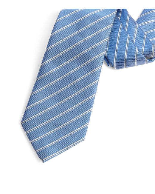 Emporio Armani Blue Silk Woven Double Stripe Tie for men
