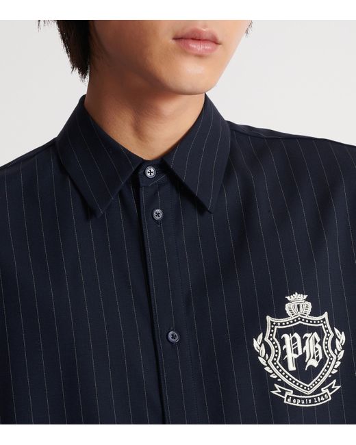 Balmain Blue Virgin Wool College Emblem Shirt for men
