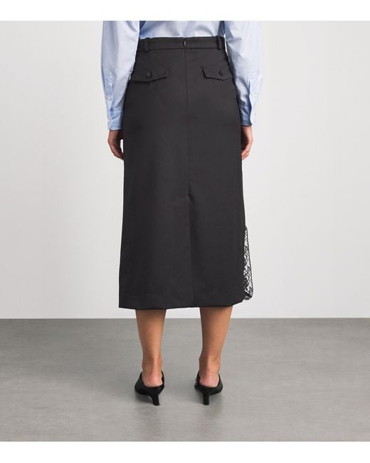 Sandro Black Lace-Detail Midi Skirt