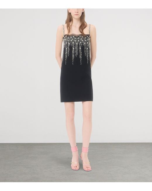 Valentino Black Virgin Wool-Silk Embellished Mini Dress