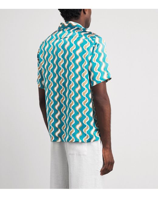Frescobol Carioca Blue Silk Printed Roberto Shirt for men