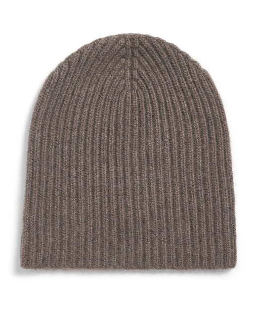 Johnstons Gray Cashmere Ribbed Beanie for men