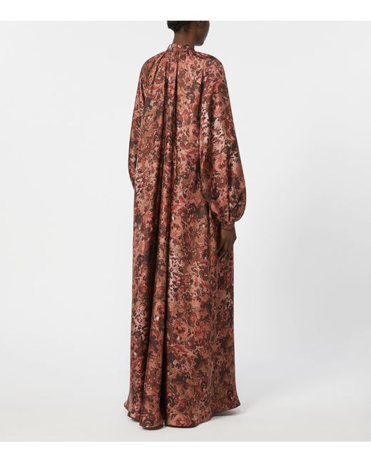 Max Mara Red Silk Twill Printed Maxi Dress