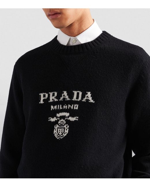 Prada Blue Wool-cashmere Logo Sweater for men