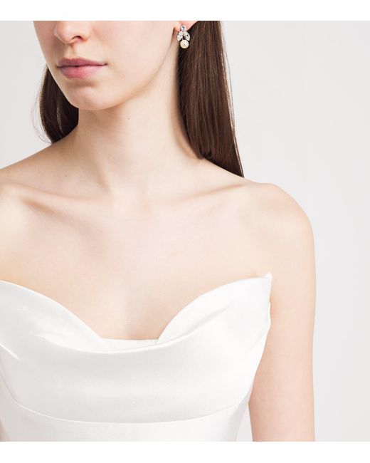 Self-Portrait White Taffeta Strapless Midi Dress