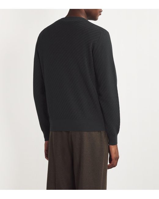 Brioni Black Cotton-Silk-Cashmere Trama Weave Sweater for men