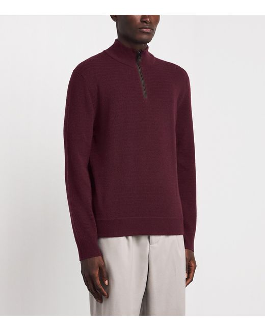 Canali Red Virgin Wool-Cashmere Quarter-Zip Sweater for men