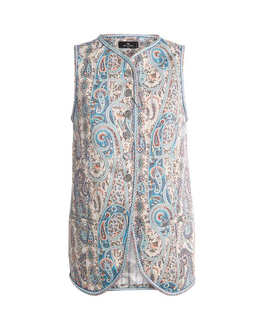 Etro Blue Paisley Single-Breasted Waistcoat