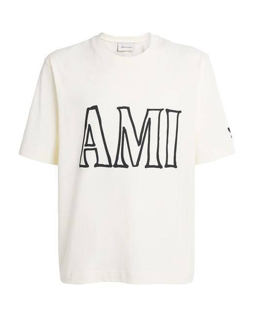 AMI White Cotton Logo Boxy T-Shirt for men