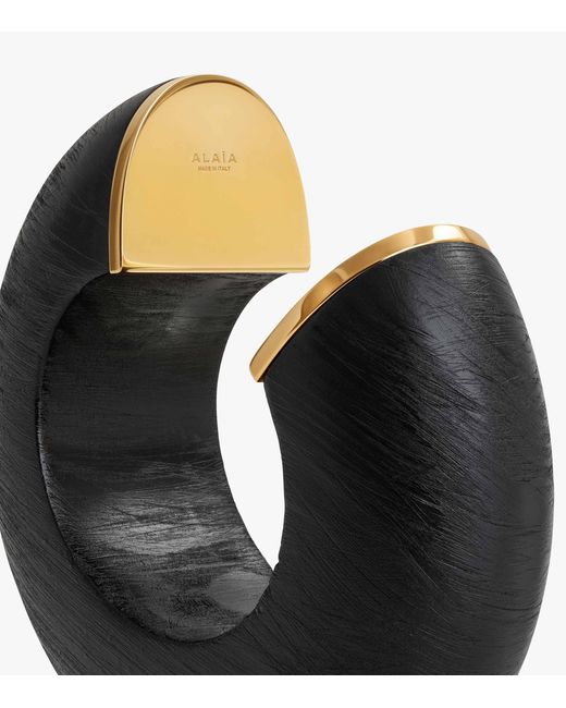 Alaïa Black Wood And Brass Bumper Cuff