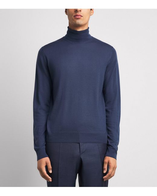 Corneliani Blue Merino Rollneck Sweater for men
